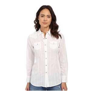 ARIAT White Long Sleeve Button Down Collared Cowgirl Shirt Size Medium